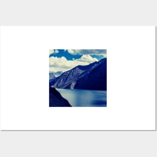 Rocky Mountains, Cloudy Sky, Blue Ocean, Landscape Art Posters and Art
